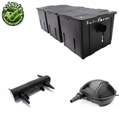SunSun Grech CBF-350C gravitációs szűrő szett Pontec 8000 l/h szivattyú és 36W UV-C lámpa + 3 m tömlő indító baktérium