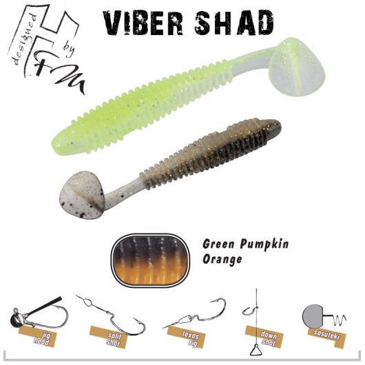 VIBER SHAD 3" 7.6cm GREEN PUMPKIN ORANGE