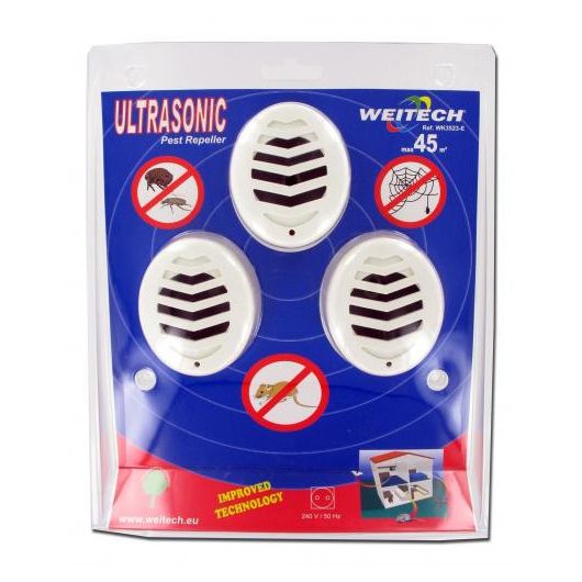 Ultrasonic Ultrahangos riasztó rágcsálók és mászó rovarok ellen 3 db 45 m2