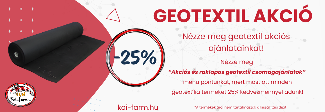 Nézze meg akciós és raklapos geotextil csomagajánlatok menü pontunkat, mert most ott minden geotextília terméket 25% kedvezménynel adunk!
